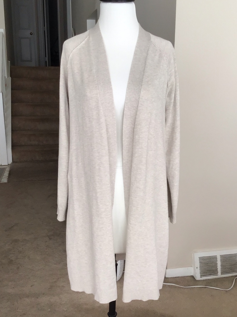 Verve Ami Light Cream Open-Front Long Cardigan